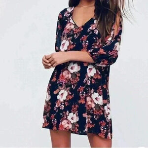 Lulus Shifting Dears Navy Blue Floral Print Dress